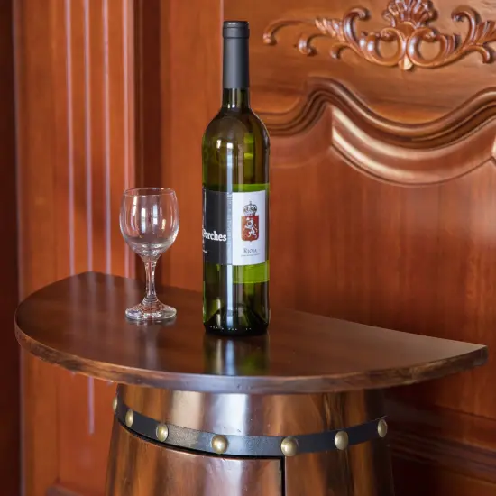 Rustic Lockable Barrel Shaped Wine Bar Cabinet Wooden End Table {6}