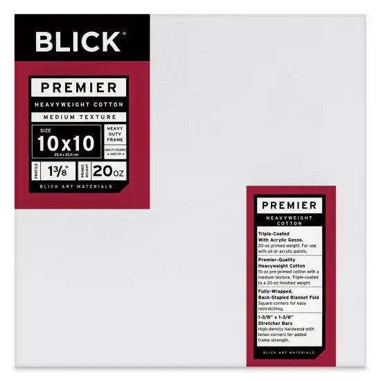 Blick Premier Heavyweight Stretched Cotton Canvas - 10" x 10", 1-3/8" Profile {1}