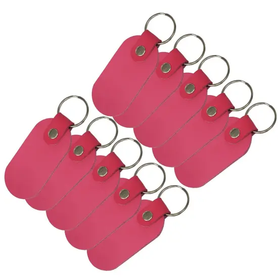 Oval Leather Keychains Kit &ndash; Full-Grain Latigo, 10-Pack, Engraving & Foil Stamping Ready, DIY Personalized Keyrings Hot Pink {1}