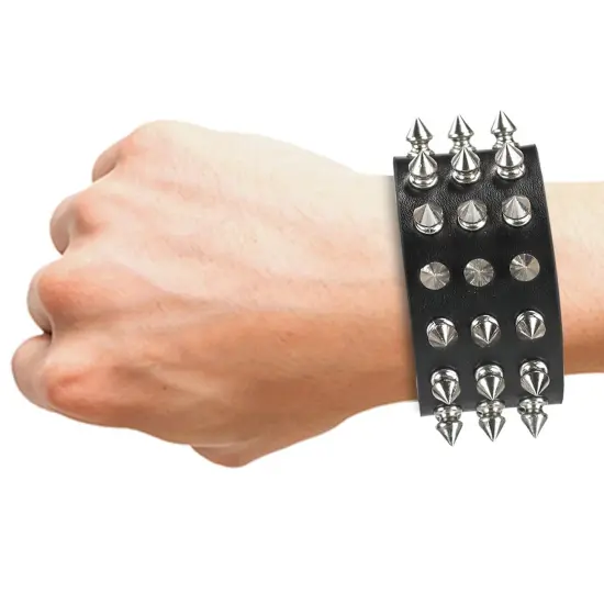 Punk Leather Spike Bracelet - Leather Cuff Biker Bracelet with Spikes for Men, Women and Kids {4}