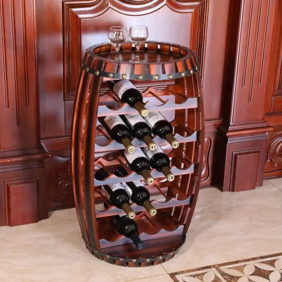 Rustic Barrel Shaped Wooden Wine Rack for 23 Bottles {2}