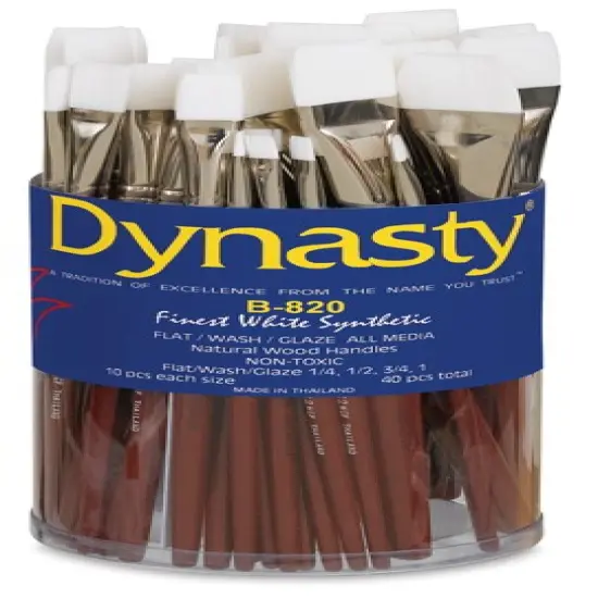 Dynasty White Taklon Set - Flat Wash, Short Handle, Set of 40 {1}