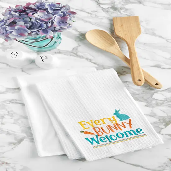"Every Bunny Welcome" Easter Rabbit Spring Theme Kitchen Dishtowel {3}
