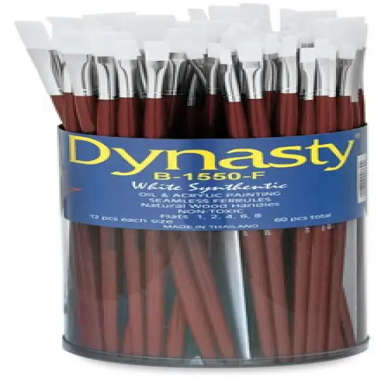 Dynasty Synthetic White Bristle Brush Canister - Flat, Long Handle, Canister of 60 {1}