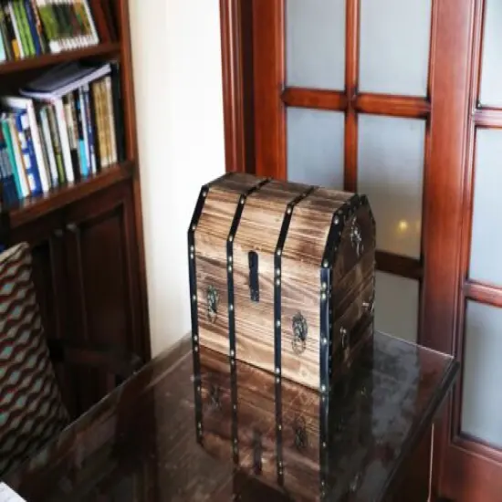 Large Wooden Pirate Lockable Trunk with Lion Rings {3}