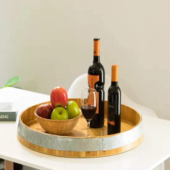 Large Barrel Head Decorative Storage Serving Tray {2}