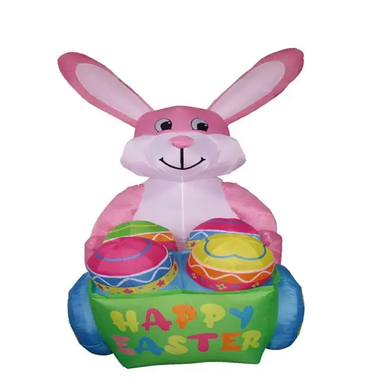 8' Air Blown Inflatable Easter Bunny Pushing Egg Cart Y620 {1}