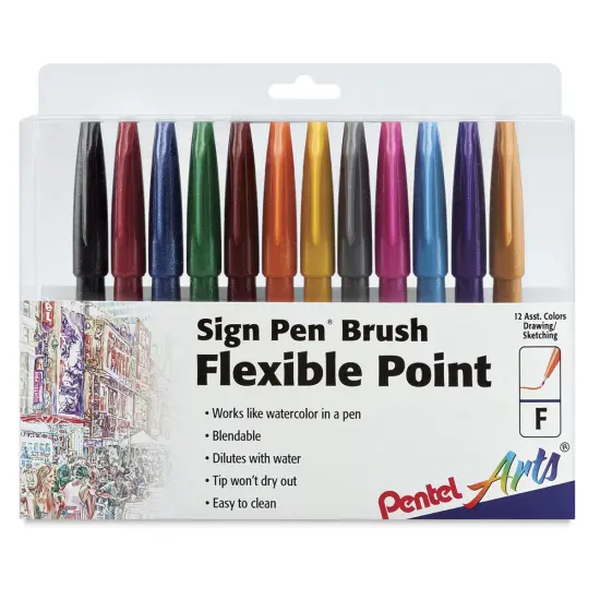 Pentel Arts Brush Tip Sign Pen - Set of 12 {2}