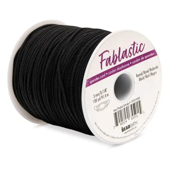 Round Stretch Cord, Black, 3 mm x 100 yd {1}