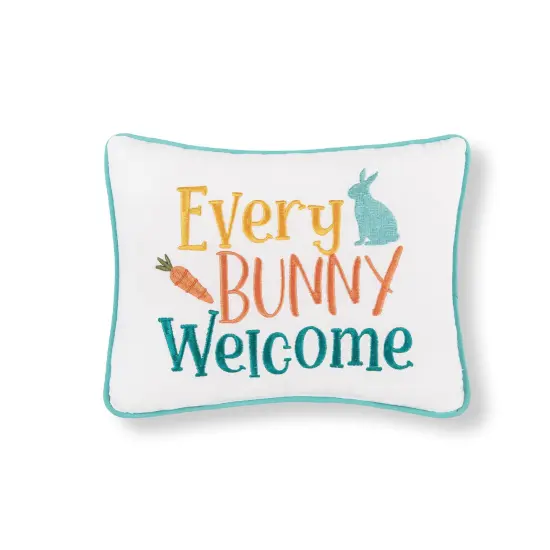 Easter "Every Bunny Welcome" Embroidered Spring Themed Small/Petite Accent Pillow, 9" x 12" {1}