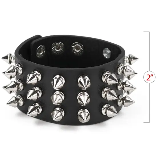 Punk Leather Spike Bracelet - Leather Cuff Biker Bracelet with Spikes for Men, Women and Kids {6}