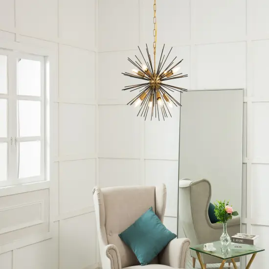 Timber 8 light Brass and Black pendant {2}