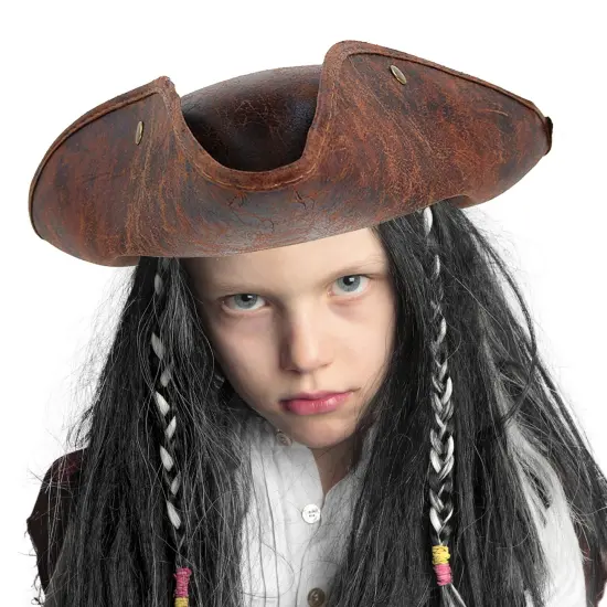 Faux Leather Pirate Hat - Brown Distressed Leather Colonial Style Tricorn Hat {4}