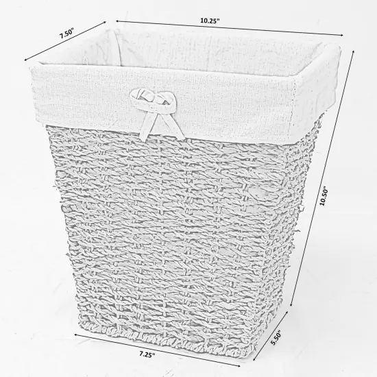 Woven Seagrass Small Waste Bin Lined with White Washable Lining {4}