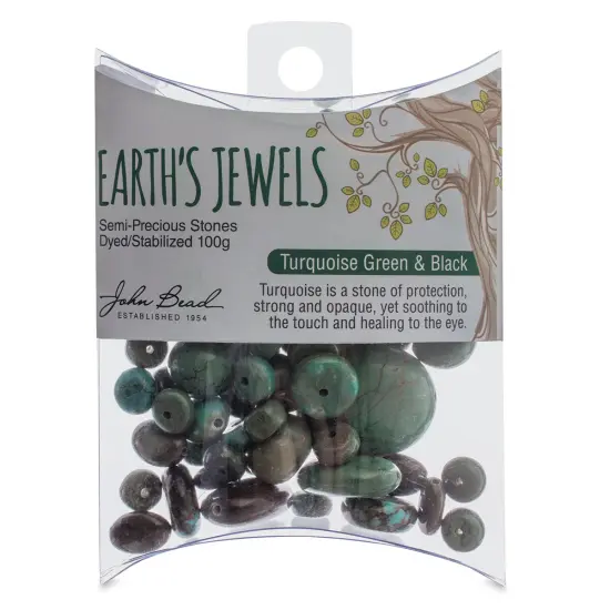 John Bead Earth Jewels Bead Assortment - Green and Black Turquoise, Dyed, 100 g {1}