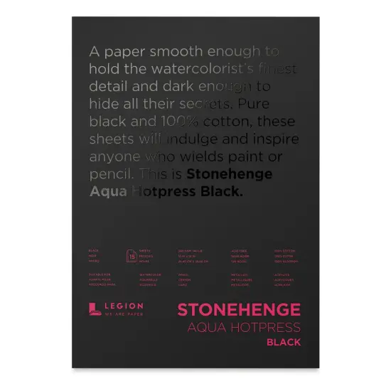 Legion Stonehenge Aqua Black Watercolor Paper Pad - 10" x 14", Hot Press, 15 Sheets {1}