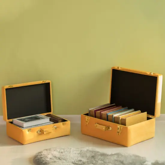Decorative Tufted Velvet Suitcase Treasure Chest Set of 2 Yellow {4}