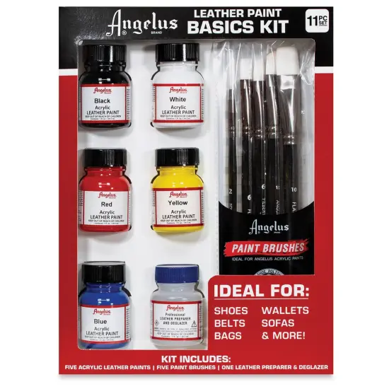 Angelus Acrylic Leather Paint Set - Basics, Assorted Colors, Set of 6 {1}