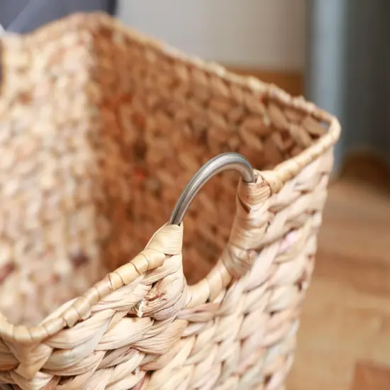 Water Hyacinth Wicker Large Square Storage Laundry Basket with Handles {4}