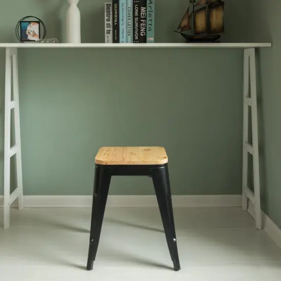 Decorative Accent Bar Stool for Indoor and Outdoor, Wooden Brown and Metal Black {3}