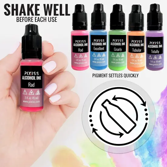 Pixiss Glow In The Dark Alcohol Inks Set, 5 Highly Saturated Glow In The Dark Inks {2}