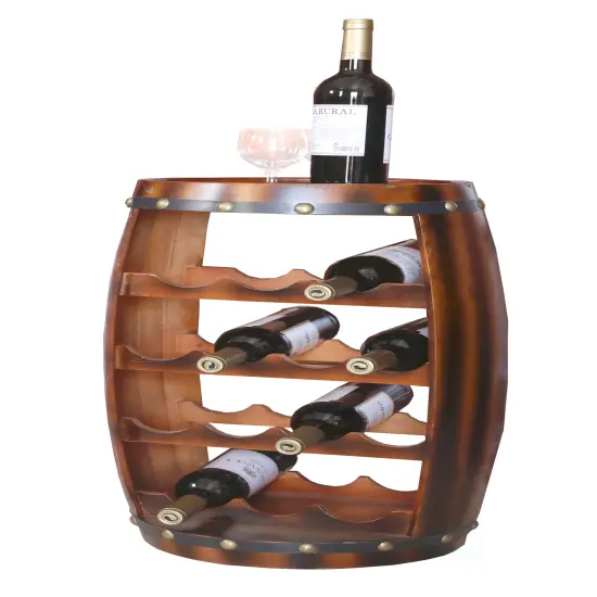 Wooden Barrel Shaped 14 Bottle Wine Rack {1}
