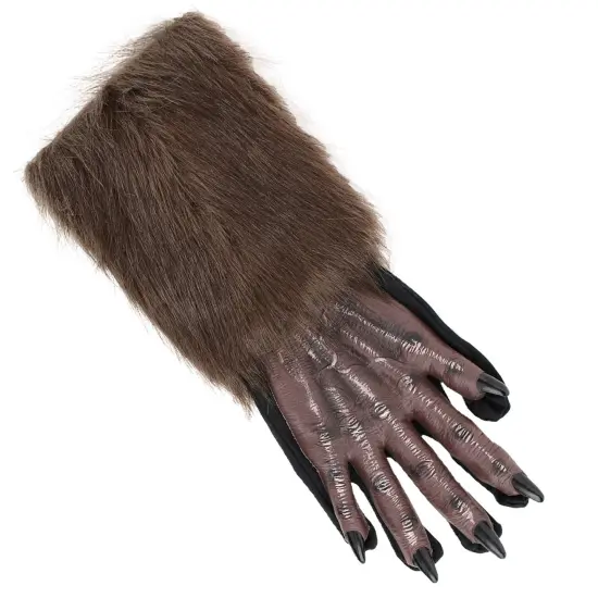 Werewolf Hand Costume Gloves - Brown Hairy Wolf Claw Hands Paws Monster Costume Accessories for Kids and Adults {4}