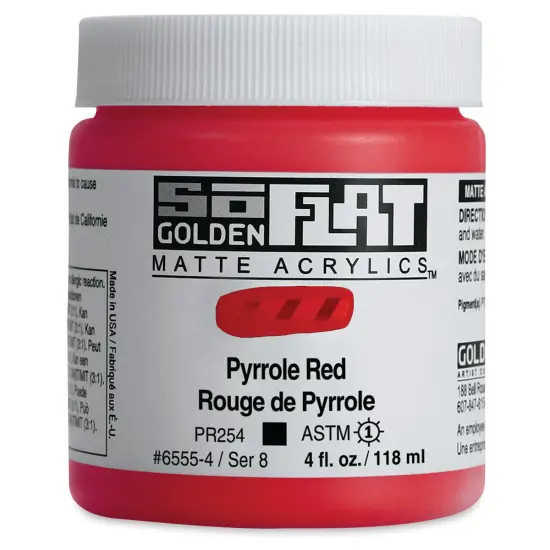 Golden SoFlat Matte Acrylic Paint - Pyrrole Red, 118 ml, Jar {1}