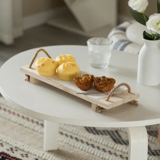 Decorative Natural Wood Rectangular Tray Serving Board with Rope Handles {2}
