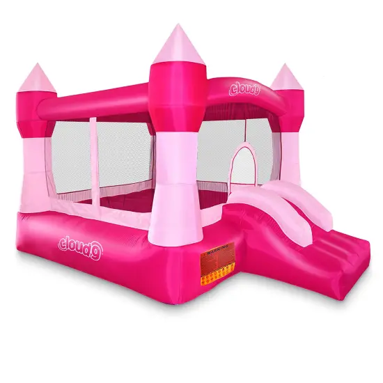 Cloud 9 Princess Bounce House, Pink Castle Inflatable Bouncer for Kids without Blower, Includes Stakes and Repair Patches {1}