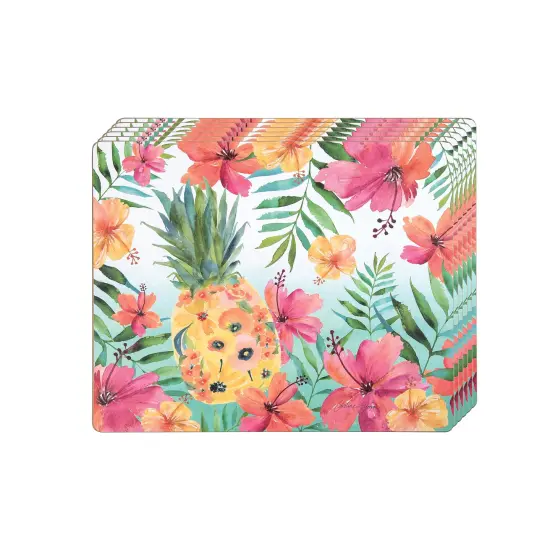 Pineapple Summer Hardboard Placemats Set of 6 Multicolored Quilted, 13" x 16" {2}