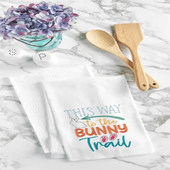 "This Way to the Bunny Trail" Easter Rabbit Spring Theme Kitchen Dishtowel {3}