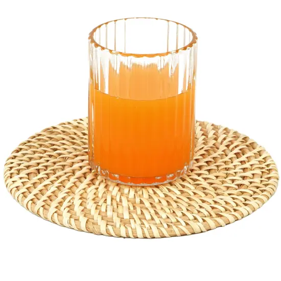 Set of 4 Decorative Round Natural Woven Handmade Rattan Placemats {1}