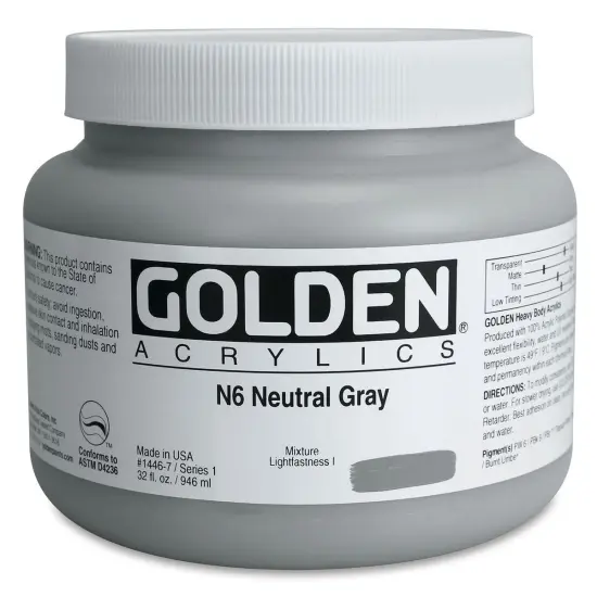 Golden Heavy Body Artist Acrylics - Neutral Gray N6, 32 oz Jar {1}