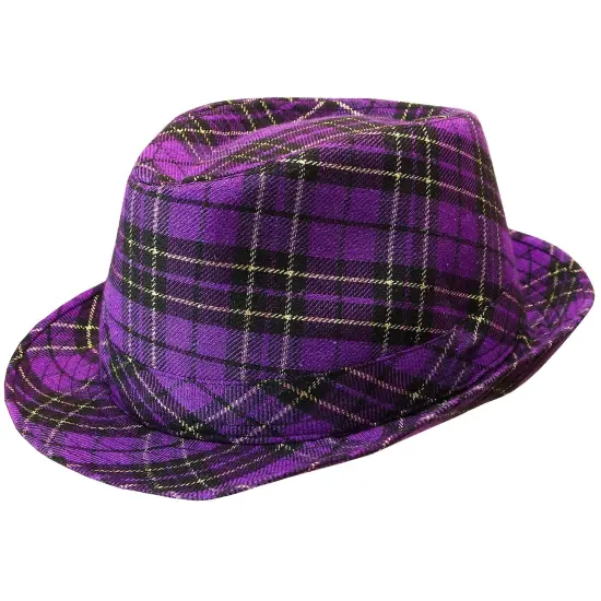 Mardi Gras Fedora Hat - Plaid Purple Mardi Gras Costume Accessories Headwear for French Parade and Party for Men Women and Children {3}