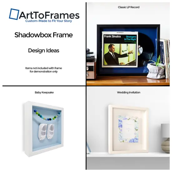 ArtToFrames 12x24 Inch Shadow Box Picture Frame, with a Satin Black Tall 1.00" Wide Shadowbox frame and Super White Mat Backing (4654) {4}