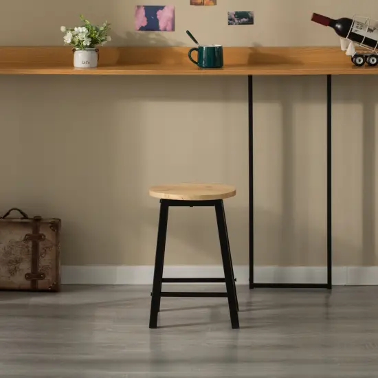 Wooden 17.5" High Black Round Bar Stool with Footrest for Indoor and Outdoor {6}