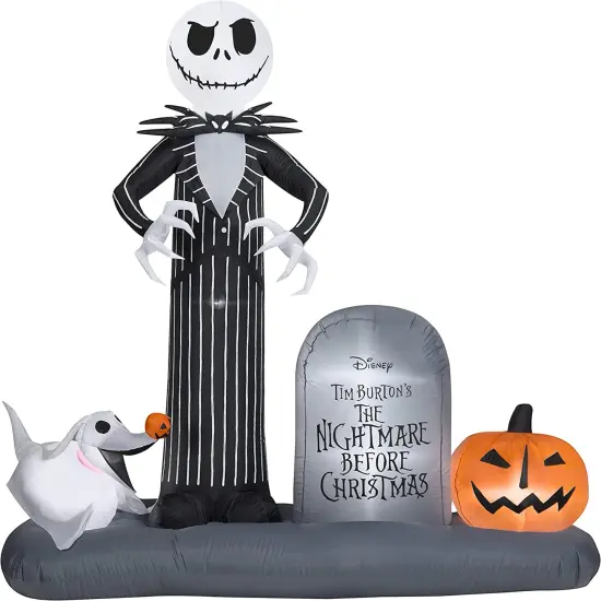 6.5' Gemmy Airblown Jack Skellington Tombstone Scene w/ Zero 227161 {1}