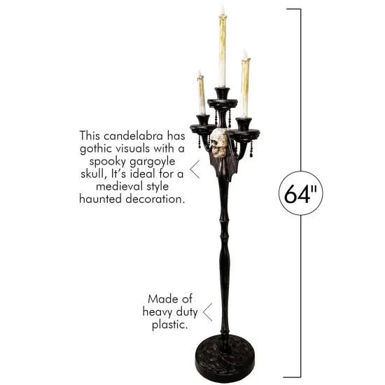 Animated Halloween Candelabra Decoration - Creepy Gothic Haunted Mansion Black Skull Floating Candle Holder Party Decorations Prop {5}
