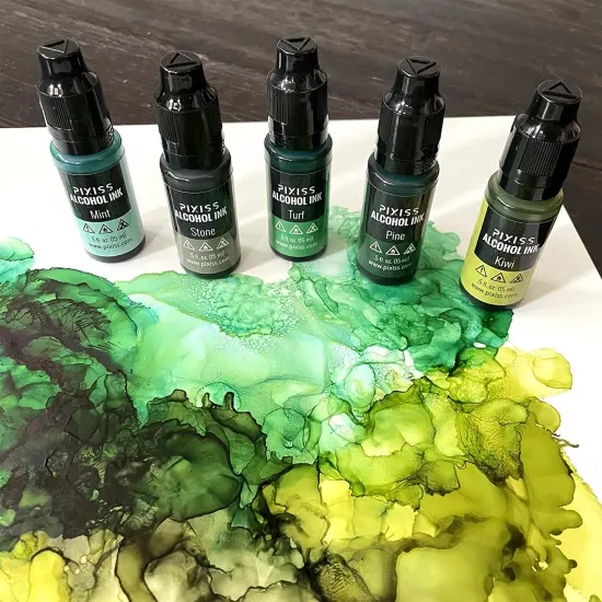 Pixiss Greens Alcohol Inks Set, 5 Highly Saturated Green Alcohol Inks for Resin {6}