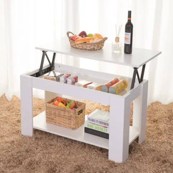 Modern Wood Coffee Table with Lift Tabletop White {4}