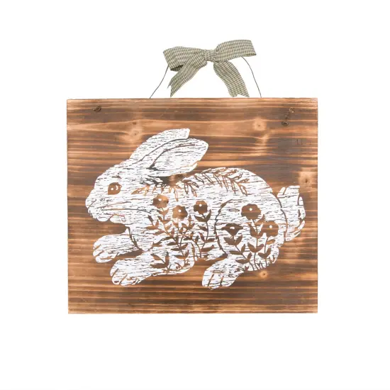 13" x 15" Etched Farmhouse Floral Flowers Easter Rabbit Bunny Wood Hanging Wall Art {1}