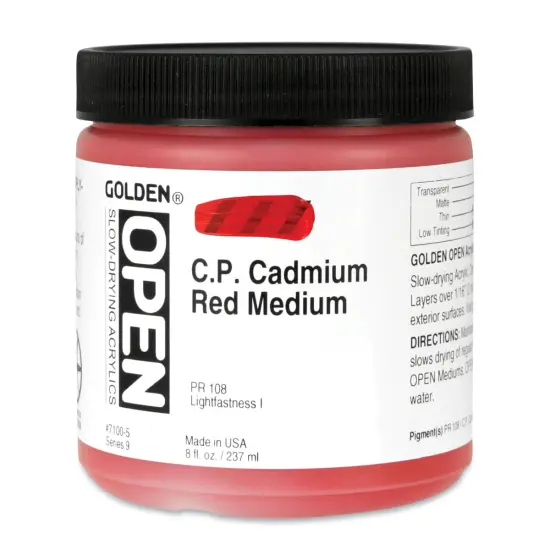Golden Open Acrylics - Cadmium Red Medium, 8 oz Jar {1}