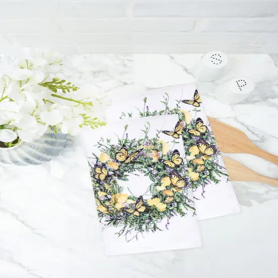 Butterfly Wreath Design Spring Theme Printed Flour Sack Kitchen Dishtowel {5}