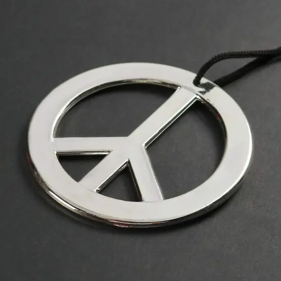 Silver Peace Sign Pendant - 1960s 1970s Hippie Party Accessories Necklace - 1 Piece {4}