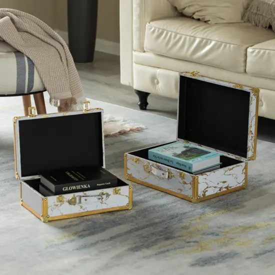 Set of 2 Luxury Marble White and Gold Hand Luggage Suitcase for Decor {3}