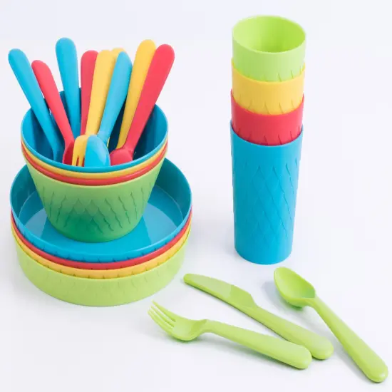 24-Piece Kids Dinnerware Set Plastic 4 Plates, 4 Bowls, 4 Cups, 4 Forks, 4 Knives, and 4 Spoons {5}