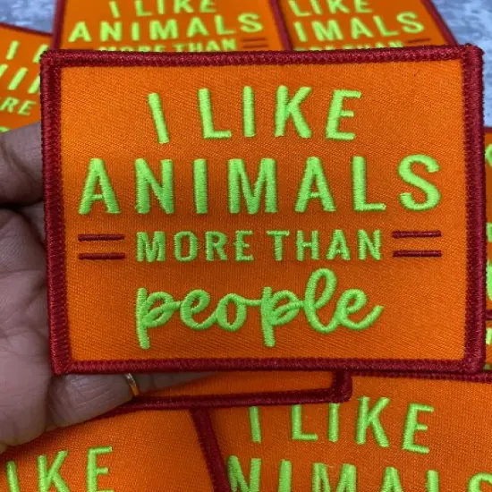 Patch Party Club &ldquo;I Like Animals More Than People&rdquo; Iron-On Embroidered Patch, Size 2.85&rdquo; {5}