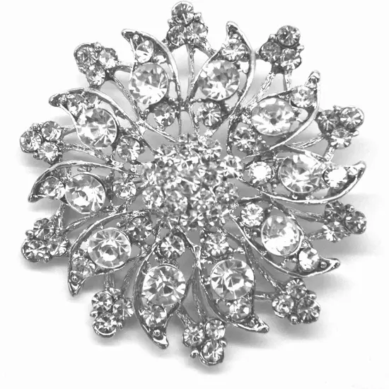 Belagio Rhinestone Brooch, 2.5" Diameter, 1 Piece, Flower, Silver/Crystal {1}