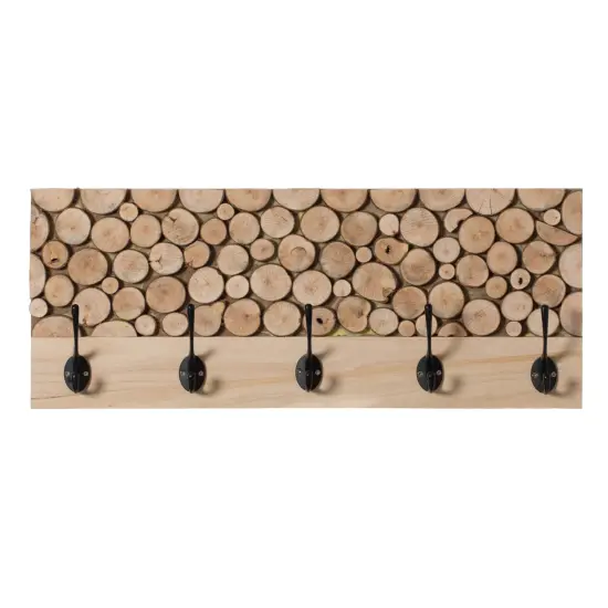 Natural Wood Hook Rack with Five Hooks for Entryway, Office, Bedroom, and Playroom {1}